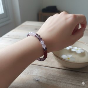 Bracelet "Aurore Boréale" – Éclats facettés et Améthyste lilas et Améthyste violet foncé et Cornaline