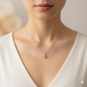 Pendentif "Éclat de Lilas "en Argent 925 et Sa Chaîne Maille Forçat