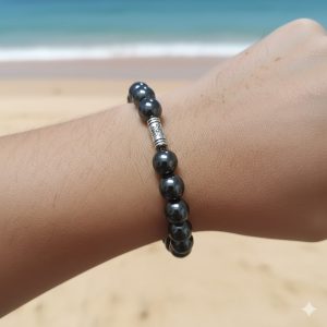 Bracelet "Ancrage Solaire" en Hématite Naturelle et Argenté Ciselé