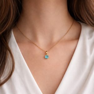 Collier acier inoxydable bleu avec strass 45 cm chaine dorée