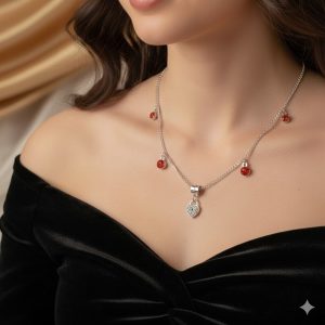 Collier Romantique Cadenas Cœur et Strass Rouges