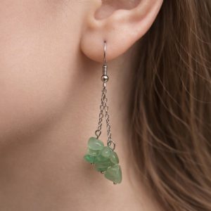 Boucles d'Oreilles "Cascade en Aventurine Verte "et Acier Argenté