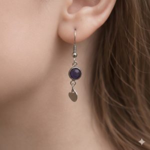 Boucles d'Oreilles "Amour Violet" — Pierres Naturelles et Pampilles Cœurs