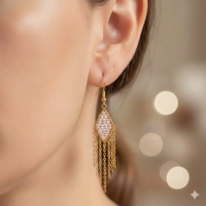 Boucles d’oreilles « Marquise » – Tissage de Perles de Verre Rose & Acier Inoxydable