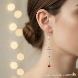 "​Éclat Sombre" - Boucles d'oreilles Croix et Cœurs Sang