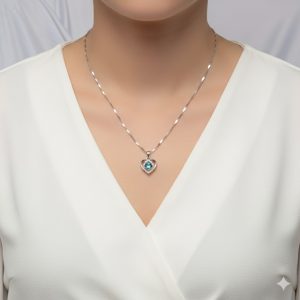 Collier pendentif cœur et pierre bleue