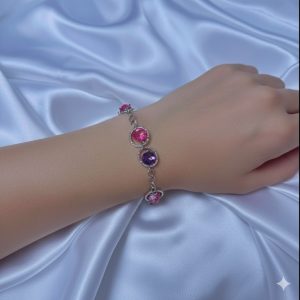 Bracelet acier inoxydable et perles de verre roses