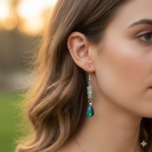 Boucles d’oreilles en jade vert et cristal irisé – Élégance naturelle & bien-être