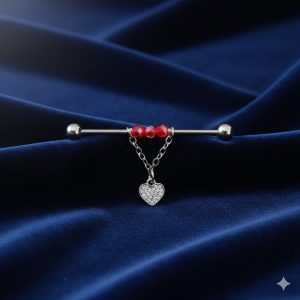 Piercing Industriel Chic & Rock – Composition Faite Main Cœur et Perles Facettées