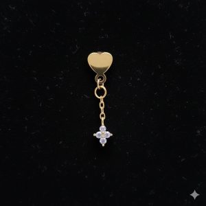 Piercing avec Chaînette et Cœur en Acier Inoxydable Doré – Bijou Artisanal Customisé et Scintillant