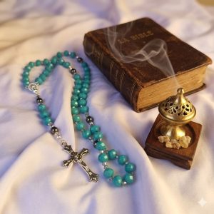 Chapelet Artisanal Bleu Canard & Hématite
